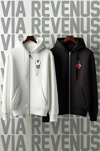 Vordevia Printed 3 Thread Zippered Hooded Lover Combination Cardigan