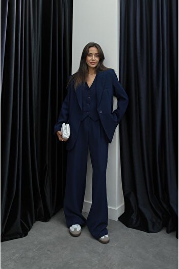 Havoş Navy Blue Kerry Palazzo Trousers
