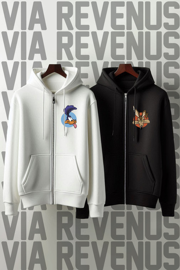 Vordevia Road Runner and Jackal Pattern - 3 Thread Zippered Hooded Cardigan