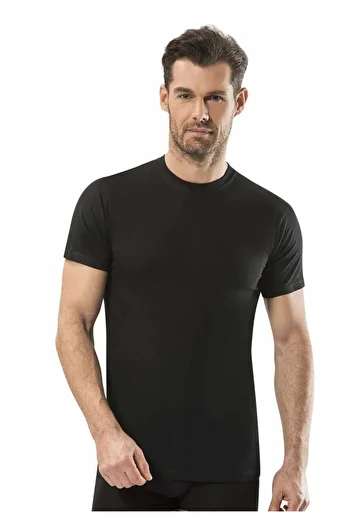 SİERNA 6-Piece Men's Combed Cotton Black Crew Neck Undershirt Undershirt Srn-003009