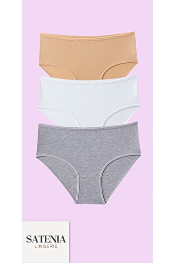 SATENIA LINGERIE Chiloți de zi cu zi din bumbac Bato cu talie înaltă pentru femei, pachet de 3 (MĂRIMI XL-2XL-3XL)