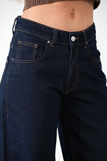 Maule Koyu Mavi Bol Kesim Denim Geniş Paça Rahat Baggy Jean Kot Salaş Kadın Pantolon @varese
