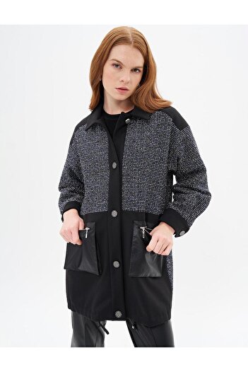 Kayra Black Faux Leather - Wide Pocket Jacket