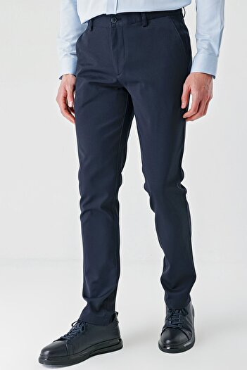 İmza Navy Blue Cotton Side Pocket Casual Slim Fit Chino Trousers 1003240156