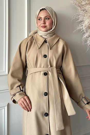 InStyle Béžový kabát Blair Cuffed s límečkem a páskem