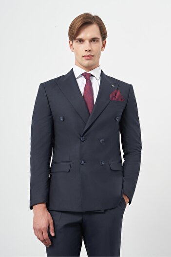 İmza Dark Navy Blue Cloth Leg Sword Collar Full Lining Flexible 6 Drop Slim Fit Classic Suit 1001245172