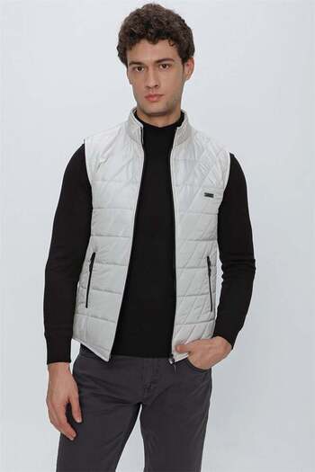 İmza Stone Colored Stand Collar Quilted Casual Puffer Vest1009225153