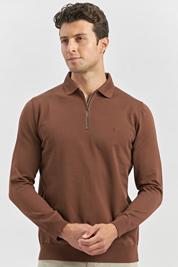 İmza Tan Long Sleeve Knitted Polo Collar Slim Fit Slim Fit Knitwear 1012245150