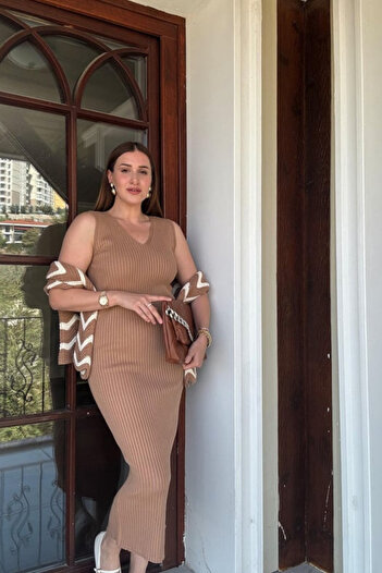Trade Bazaar Patterned Blouse Dress Combination Knitwear Double Set