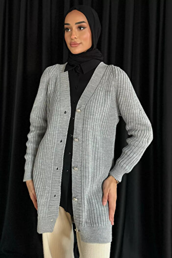 julude Gray Hijab Knitted Sweater Cardigan