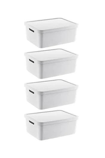 PANJI White 12 Lt Stafi Set of 4 - Multi-Purpose Box with Lid