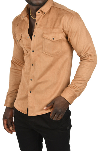 DeepSEA Men's Camel Double Pocket Suede Shirt 2302329