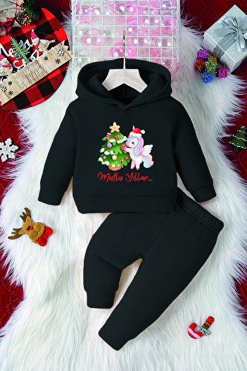ADABEBEK Hooded Happy New Year Unicorn Printed 2-Piece Baby Set 23215