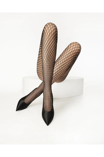 Penti Women's Black Honey Patterned Fishnet Pantyhose