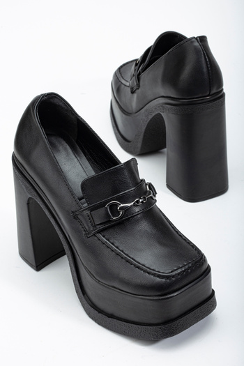 AYMELA Women's Black High Platform Heels Elegant Buckle Stylish Evening Shoes