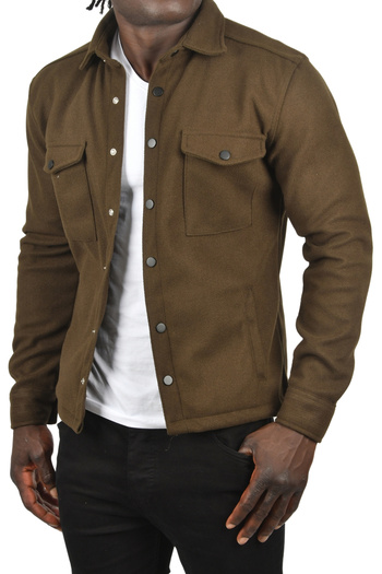 DeepSEA Men's Khaki Slim Fit Pockets Covered Snap Fastener Thin Stamp Jacket Coat 2500559
