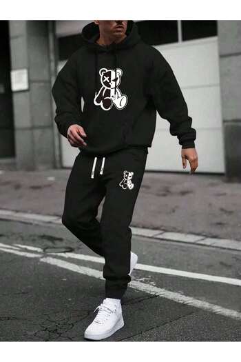 Pink Sky Oversize Hooded Tracksuit Set - Sweatshirt and Jogger