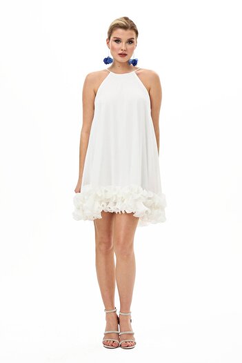 Carmen Ecru Skirt Floral Short Chiffon Evening Dress
