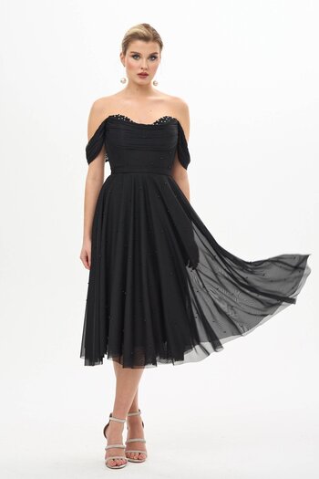 Carmen Šaty z vyšívaného šifonu Black Pearl