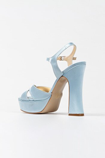 KAYRA VARDAR SHOES Bebe Mavisi Saten Klasik Ayakkabı Kalın Aynalı Ökçe Topuklu Kadın Abiye Ayakkabı Cnr93056a