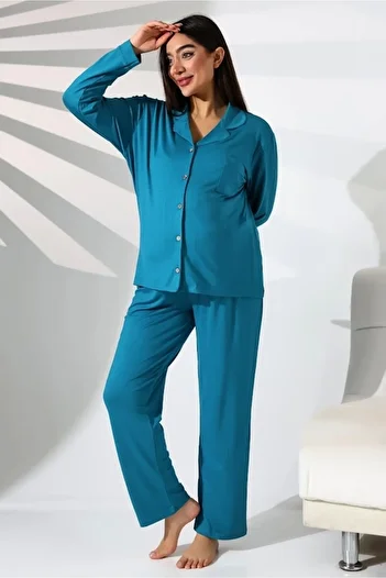 LadyMina Pijama Pregnant and Maternity Turquoise Double Pajamas Set