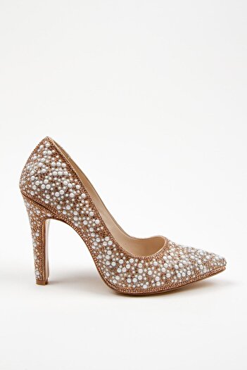 KAYRA VARDAR SHOES Gold Full Inci Aynalı Klasik Topuklu Kadın Abiye Ayakkabı Cnr21534