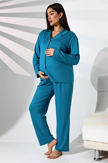 LadyMina Pijama Pregnant and Maternity Turquoise Double Pajamas Set