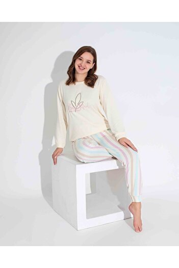 Tarık Women's Patterned Long Sleeve Thermal Fabric Winter Warm Pajamas Set