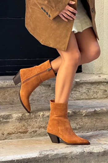 NİŞANTAŞI SHOES Γυναικείες μπότες Jaylin Brown Γνήσιο Suede Εσωτερικό φερμουάρ Λεπτομερείς γόβες