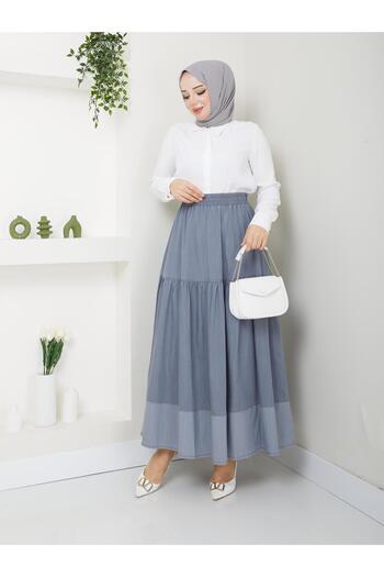 Doque Women's Slim Woven Denim Long Gypsy Skirt with Elastic Waist 52014