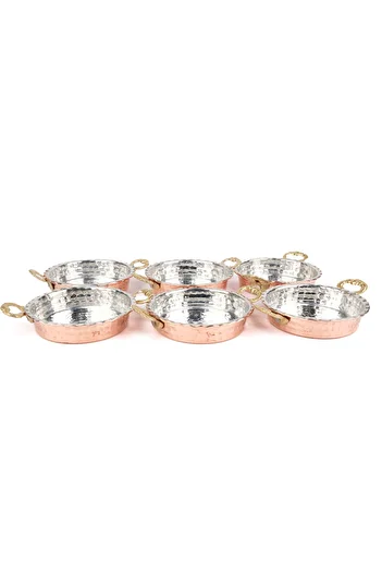 Zinnun Set of 6 Copper Plates - Breakfast Snack Bowl, Pan Look 10 cm