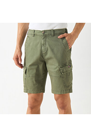 ECKO Unltd Solid Relaxed Fit Cargo Shorts with Button Closure