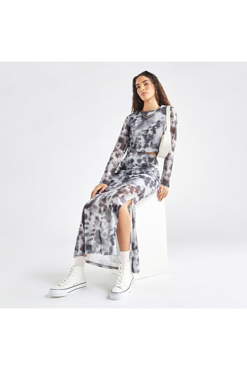 FAV Tie Dye Print Maxi Skirt with Elasticated Waistband and Slit