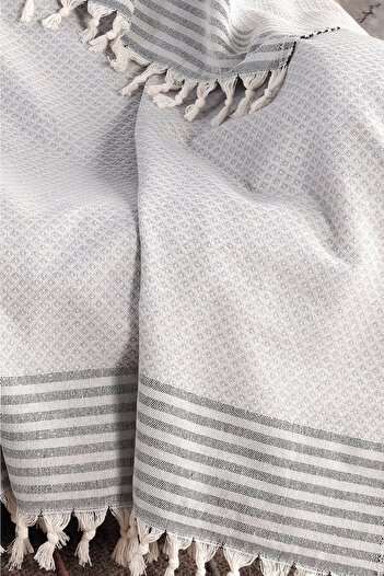 LADYNİL Gray Sofa Cover with Star Border | Sofa Shawl 180x210 Cotton