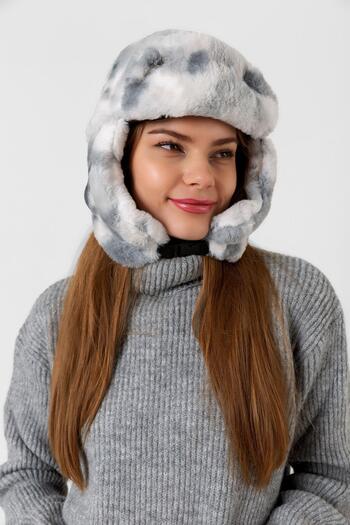 FELLMENS Clip-On Plush Tie-Dye Gray Pilot Hat Beanie