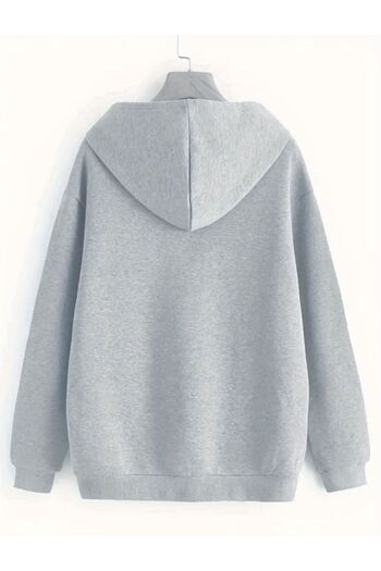 caddekombin 3 Butterfly Patterned 2 Thread Ribbed Hooded Pocket Cotton Sweatshirt