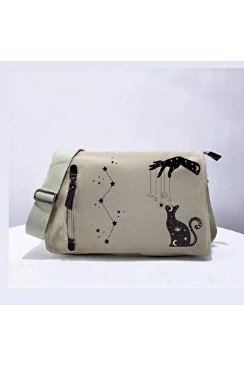 Touz Moda Geantă unisex bej cu imprimeu Gothic Cat