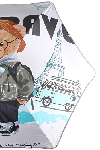 Marlux 6 Fiber Telli Erkek Çocuk Şemsiye Turist Ayıcık Desenli Rüzgara Dayanıklı Erkek Çocuk Şemsiye