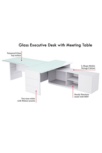 Mahmayi Premium White GED-5 Glass Executive Desk 320 cm