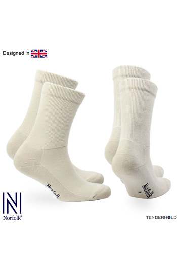 NORFOLK Rio Stretch+ Technology Cushioned Extra Wide Cotton Comfortable Socks 2 Pack Cream