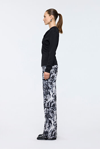 Berr-ın Black High Waist Patterned Flare Pants