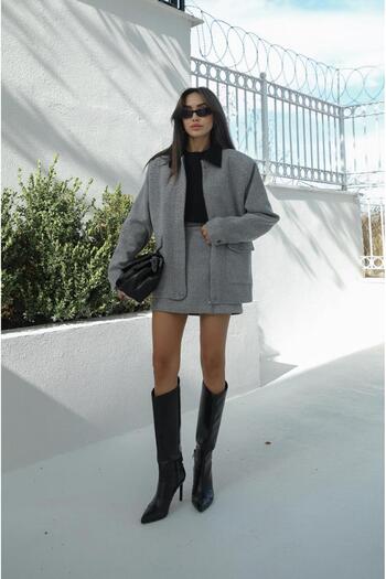 Havoş Burke Gray Skirt and Jacket Set