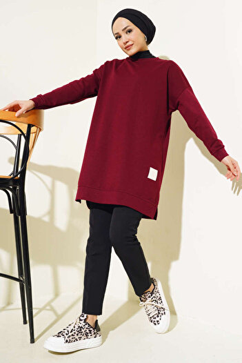 ELFİDA Women's Seasonal Loose Crew Neck Embroidered Long Hijab Tunic Long Sports Model Seasonal Tunic
