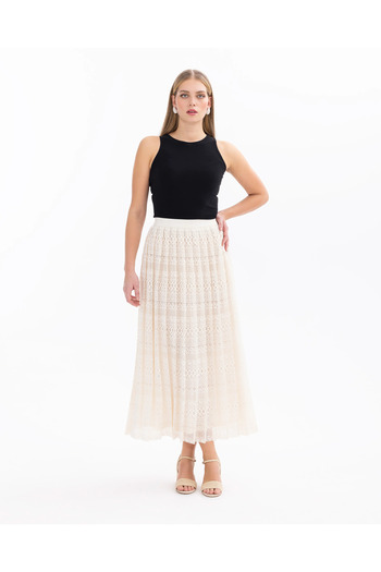 SEÇİL Cream Colored Women's Lace Skirt - Pleated Design