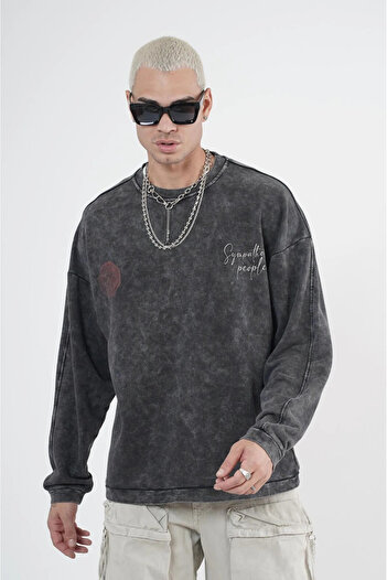 Butik Trend We Crew Neck Front and Back Printed Washable Oversize Fit Unisex Sweatshirt