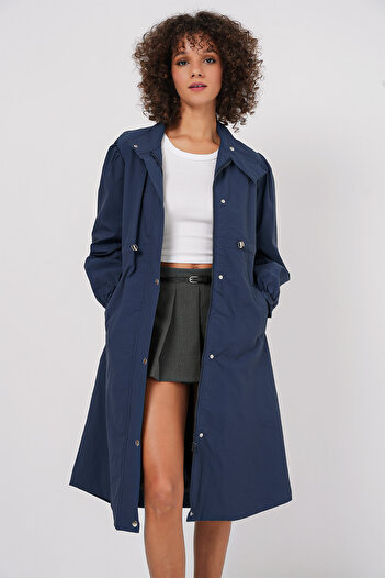 Bigdart Navy Blue 5939 Model Long Lined Trench Coat