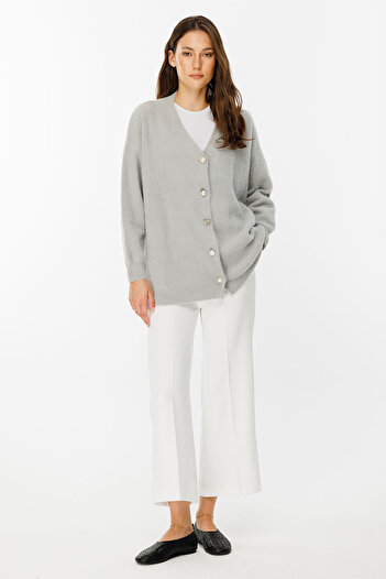 Hooopstore Gray Cardigan with Button Detail