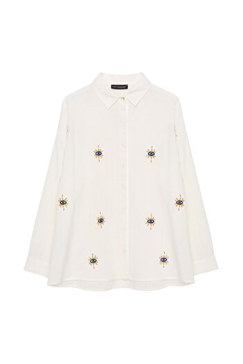 Quzu Ecru Shirt - Eye Embroidery Detail
