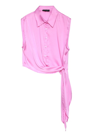 Quzu Pink Sleeveless Shirt - with Tie Detail