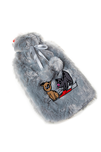 Biggdesign Dogs Grey Hot Water Bottle with Soft Plush Cover 68 OZ
